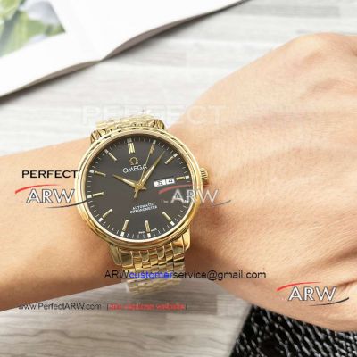 Best Omega black dial gold case 42mm watch replica 